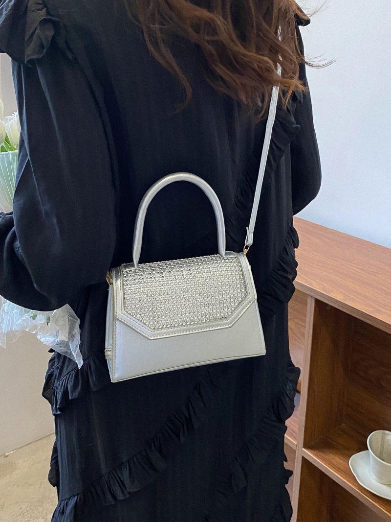 Mini Metallic Rhinestone Decor Flap Square Bag