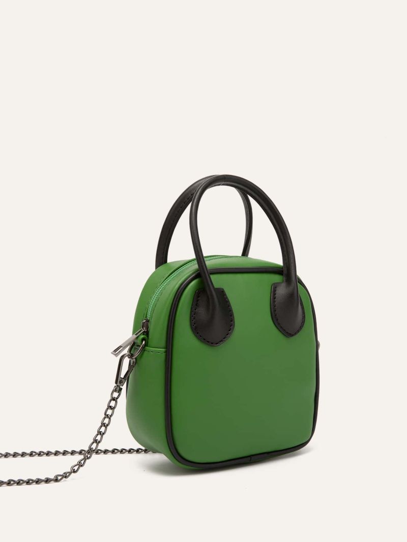 Mini Contrast Piping Chain Square Bag