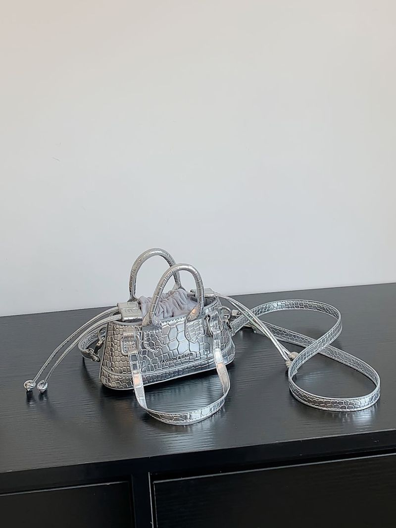 Mini Letter Patch Crocodile Embossed Square Bag With Inner Pouch
