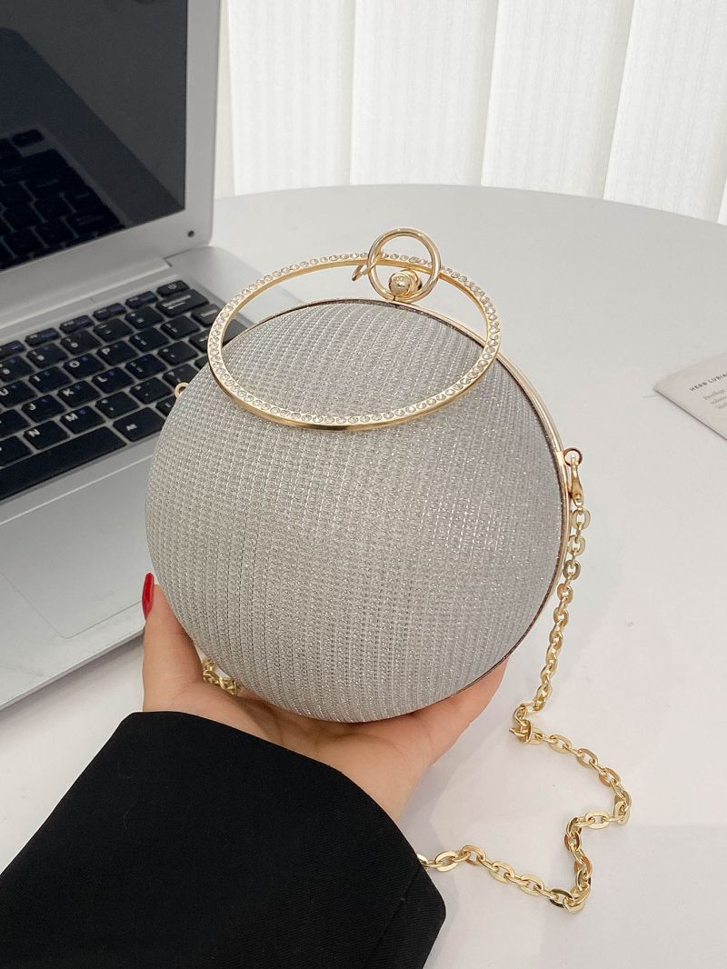 Mini Metallic Rhinestone Decor Circle Bag, Perfect Bride Purse For Wedding, Prom & Party Events