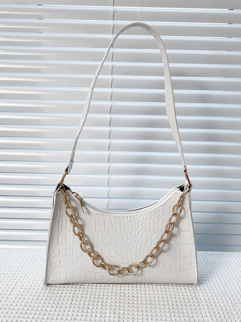 Crocodile Embossed Chain Baguette Bag