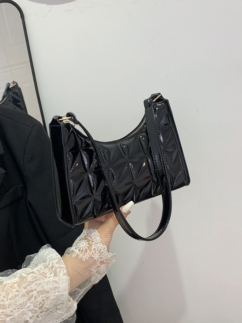 Artificial Patent Leather Quilted Baguette Bag
