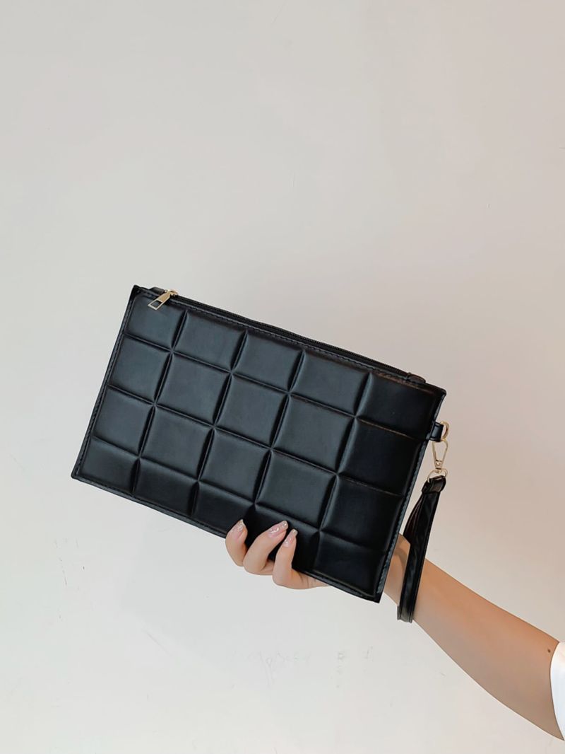 Plaid Embossed Square Bag With Wristlet
