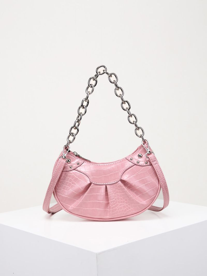 Crocodile Embossed Chain & Studded Decor Hobo Bag