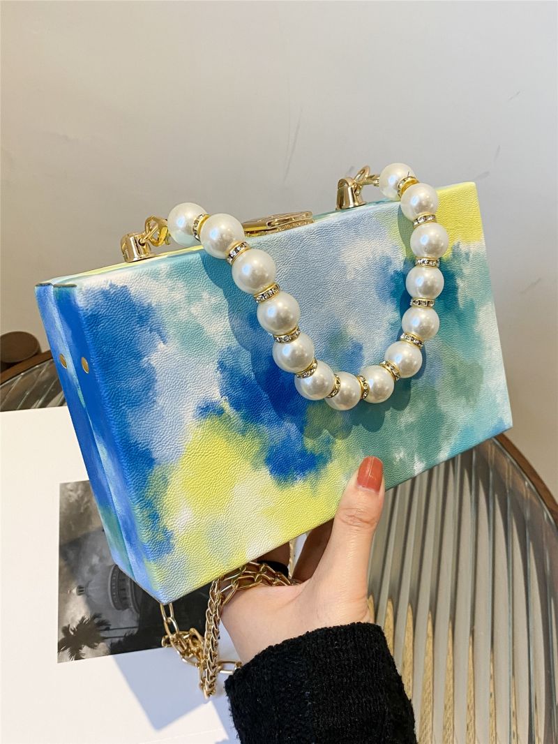 Mini Tie Dye Faux Pearl Decor Chain Box Bag
