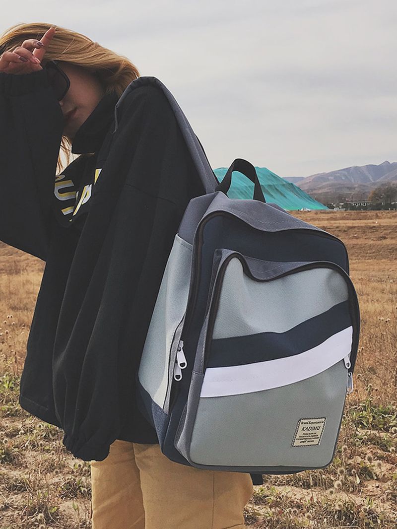 Color Block Letter Patch Decor Functional Backpack