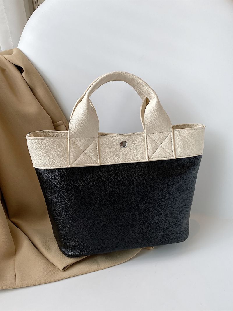 Two Tone Litchi Embossed Top Handle Bag