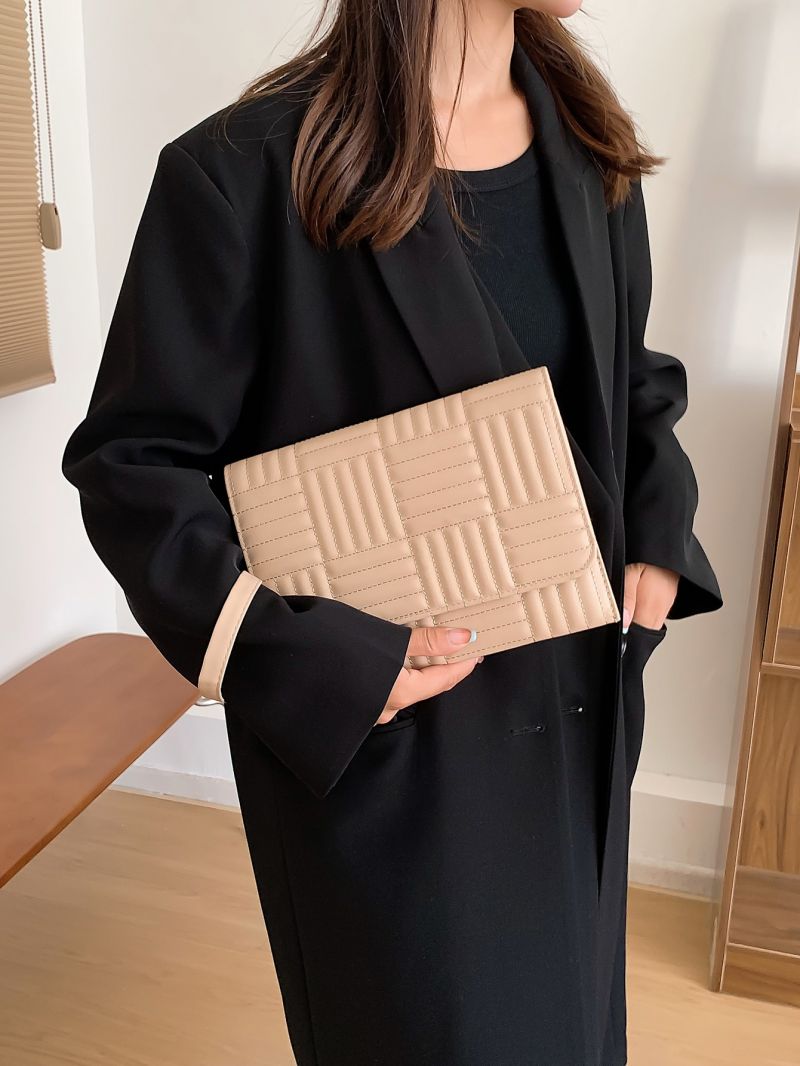 Geometric Embossed Stitch Detail Flap Square Bag