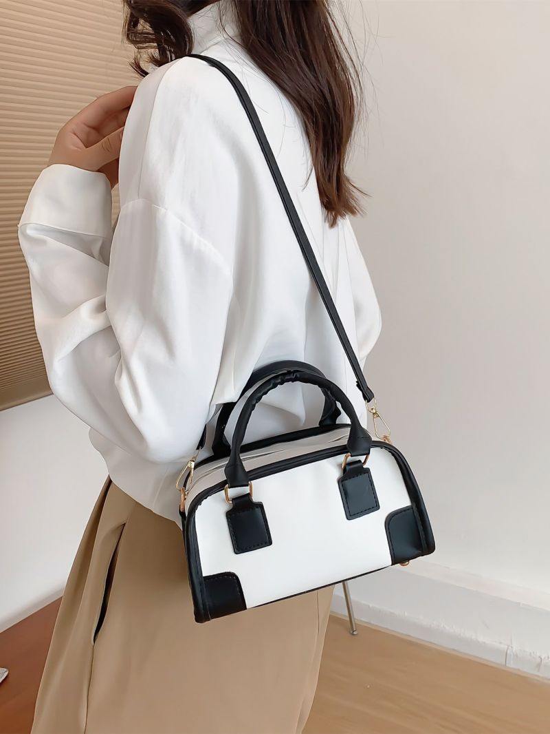 Two Tone Double Handle Boston Bag