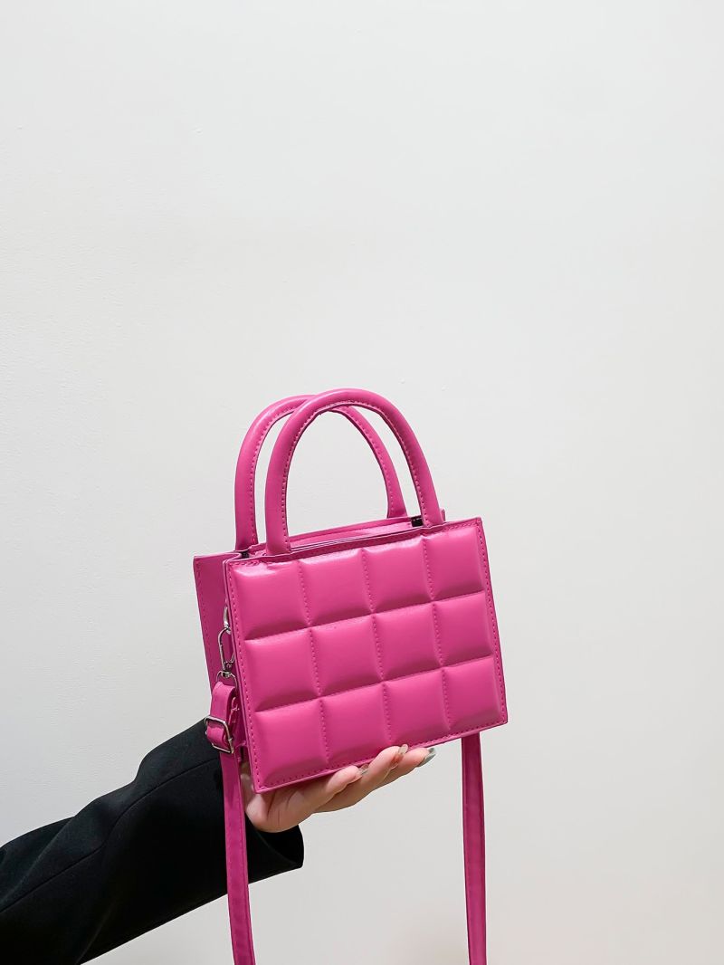 Mini Neon-pink Quilted Double Handle Square Bag