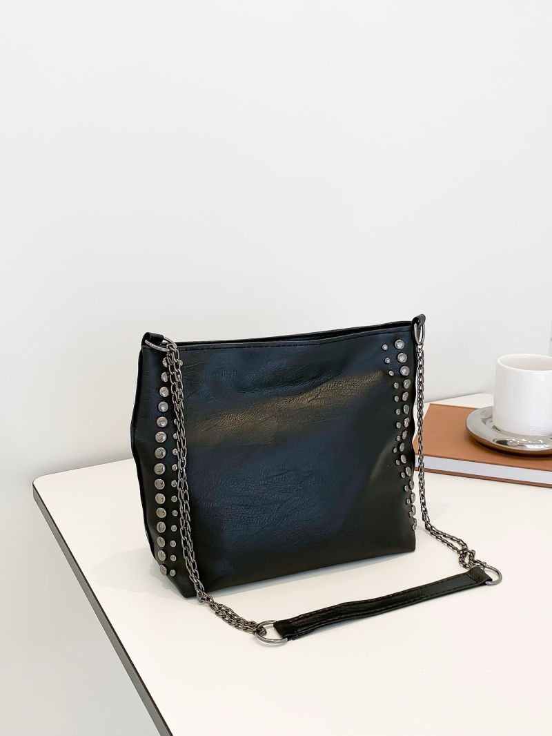 Studded Decor Chain Hobo Bag