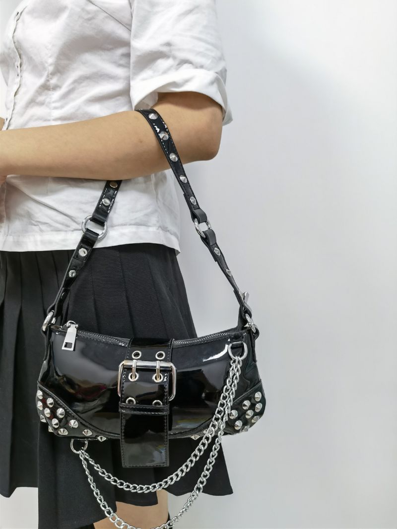 Studded & Chain Decor Baguette Bag
