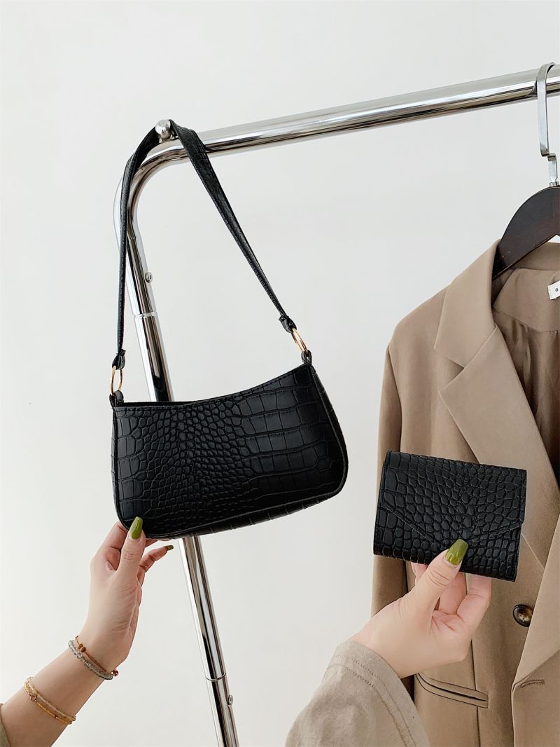 2pcs Crocodile Embossed Shoulder Bag Set