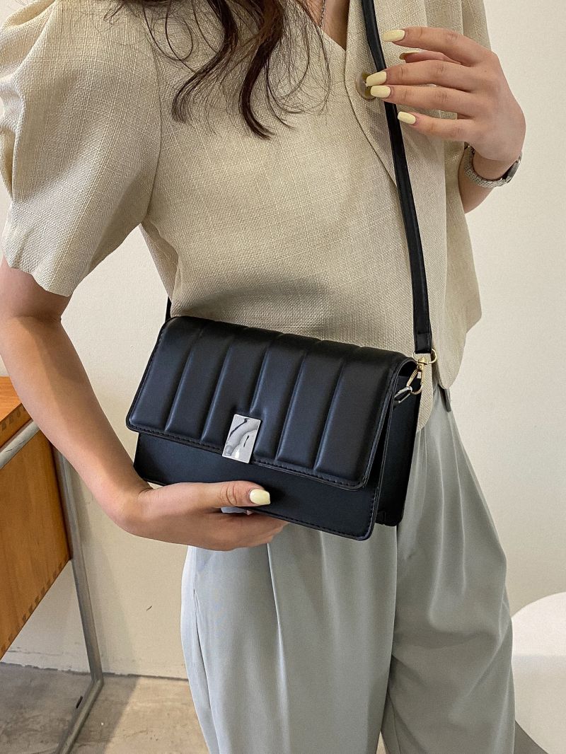 Embossed Detail Metal Lock Flap Square Bag