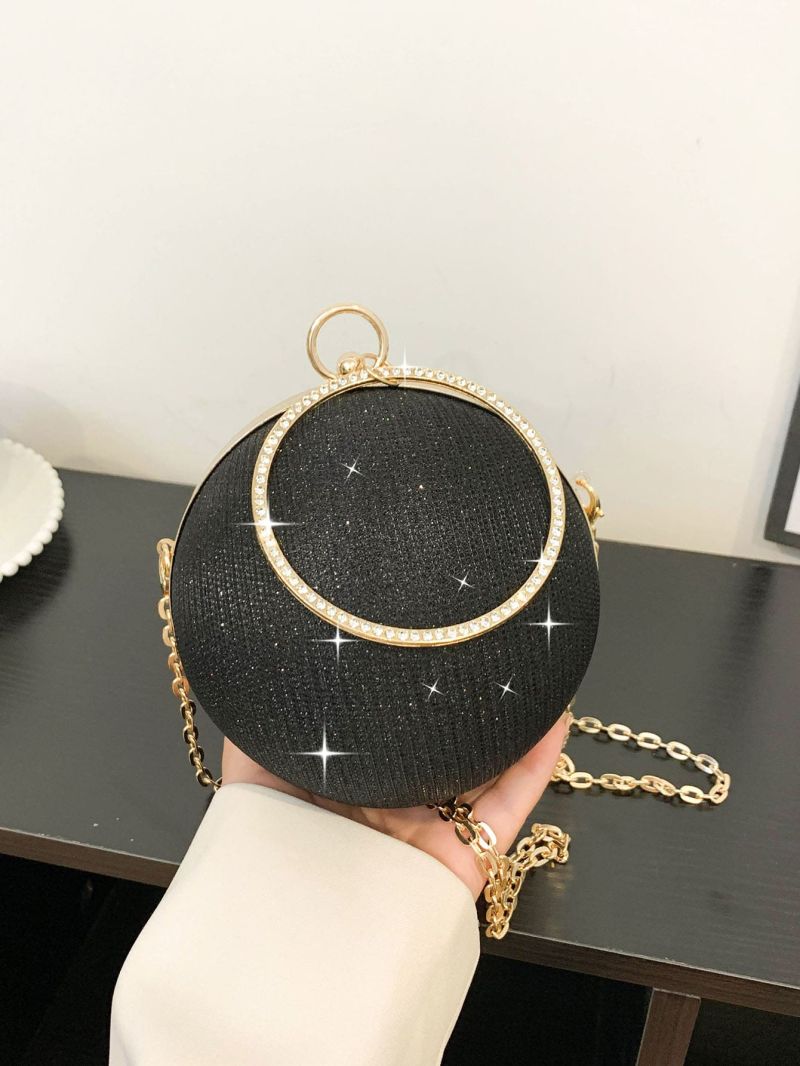 Mini Rhinestone Decor Chain Circle Bag