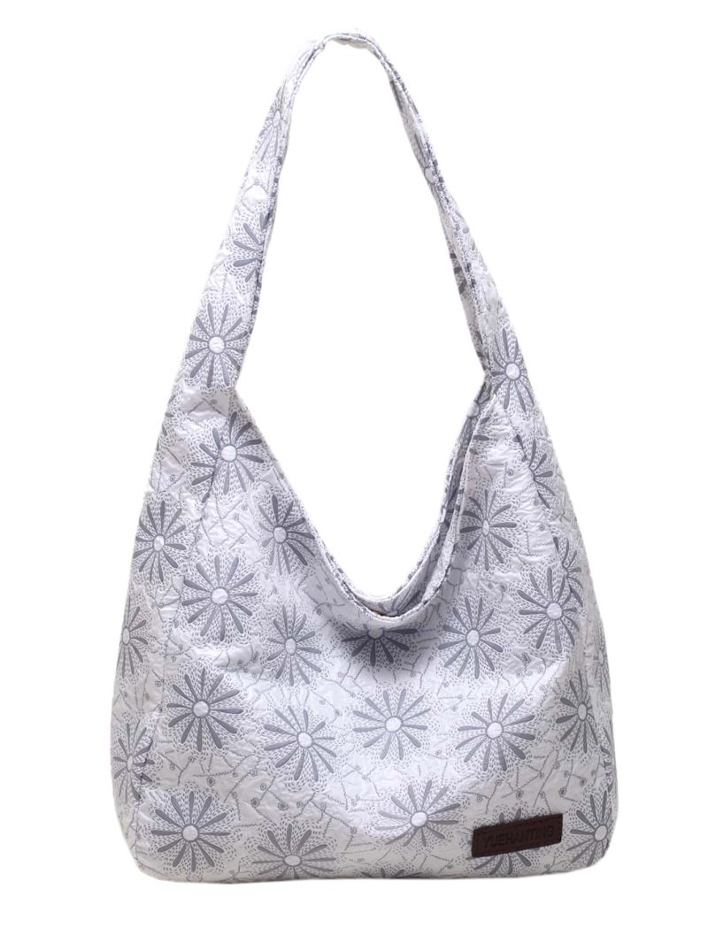 Floral Embroidered Letter Patch Decor Hobo Bag