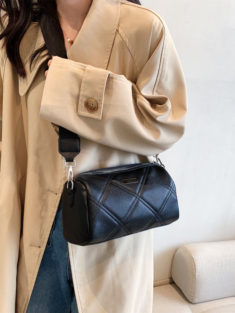 Litchi Embossed Patch Decor Bucket Bag