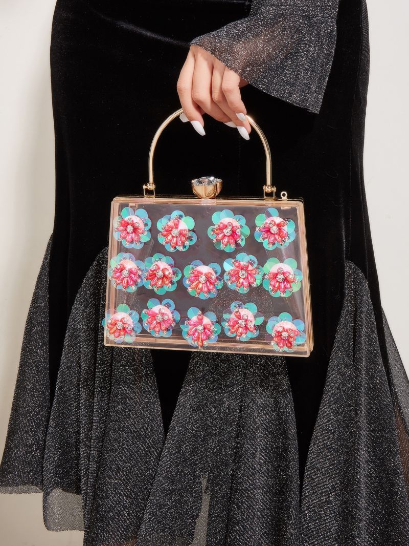 Rhinestone Decor Chain Box Bag