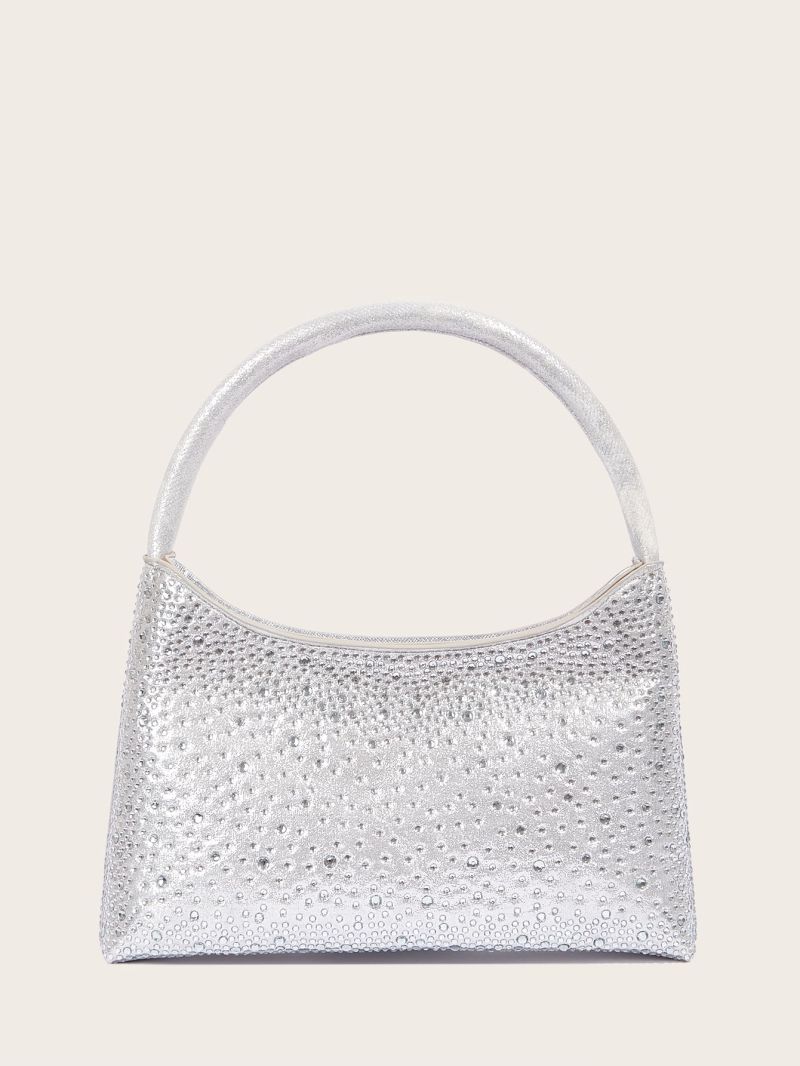 Satin Rhinestone Decor Hobo Bag