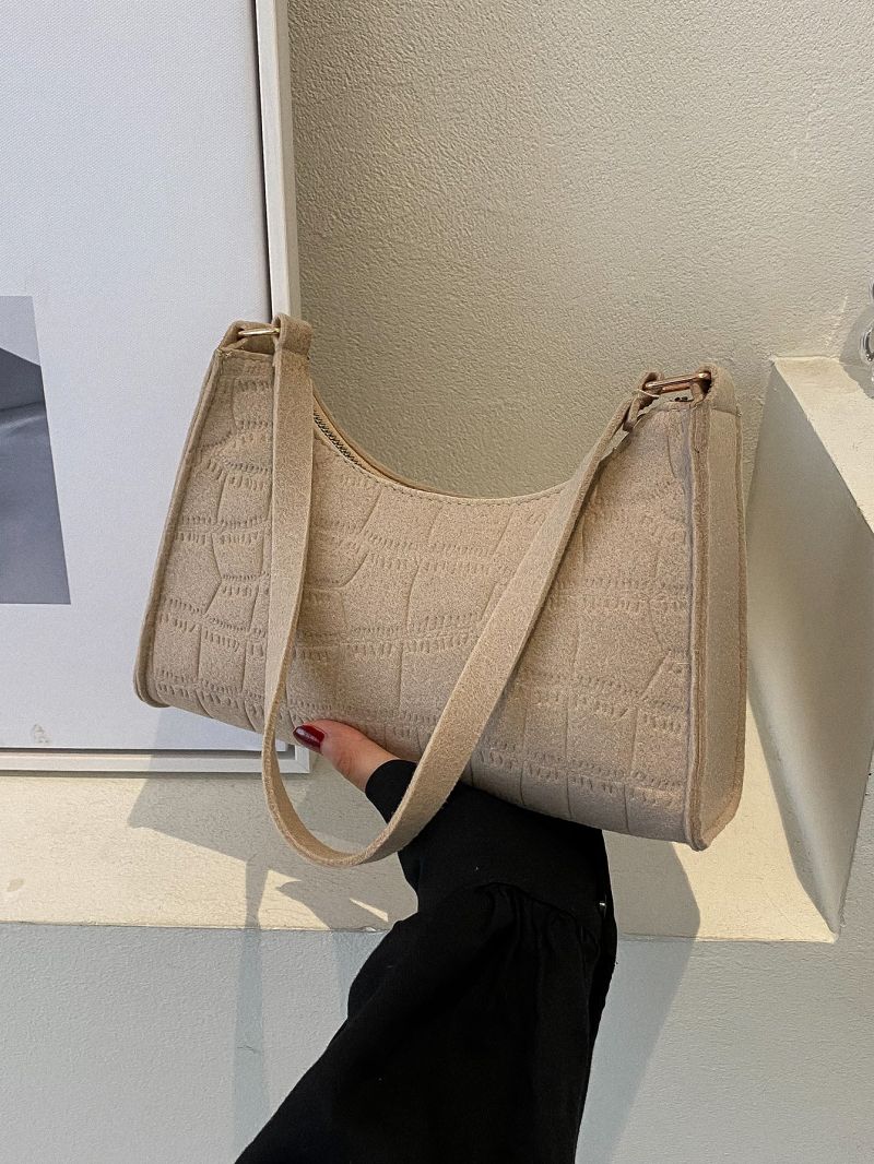 Crocodile Embossed Felt Baguette Bag