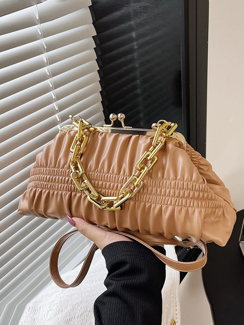 Chain Decor Kiss Lock Ruched Bag