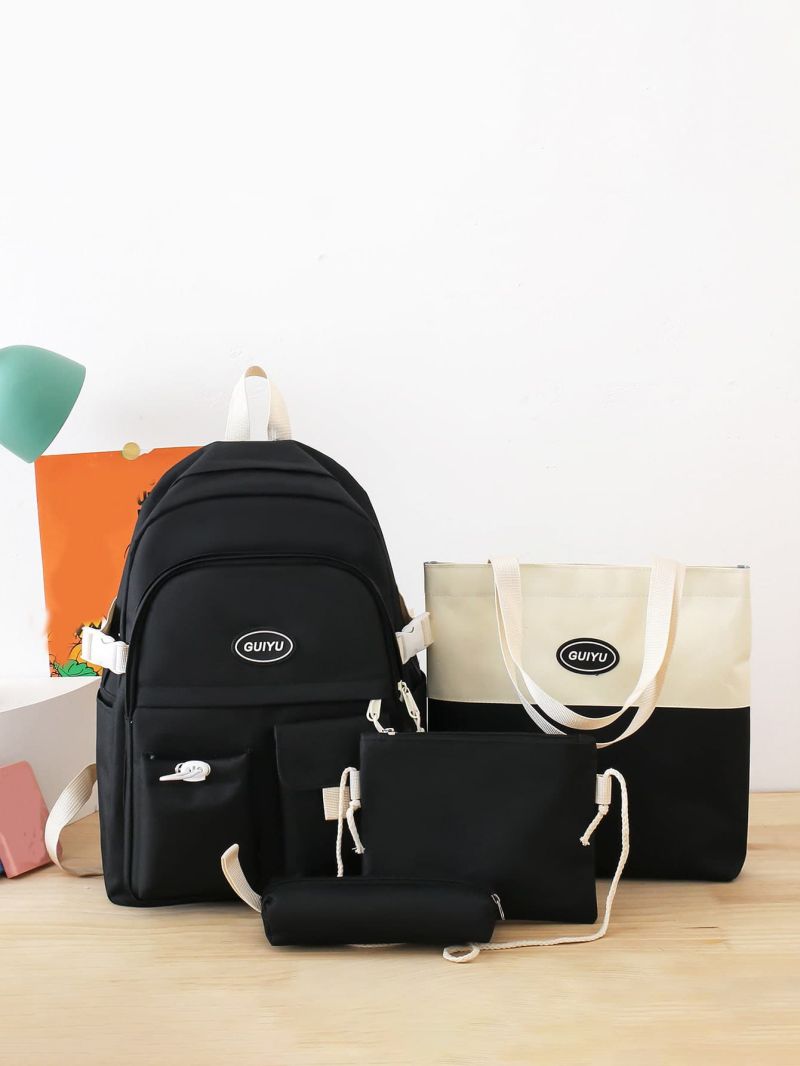 4pcs Letter Patch Decor Functional Backpack Set