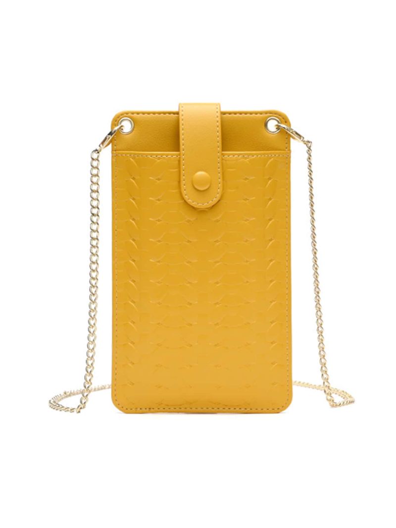 Neon Yellow Geometric Embossed Chain Phone Wallet