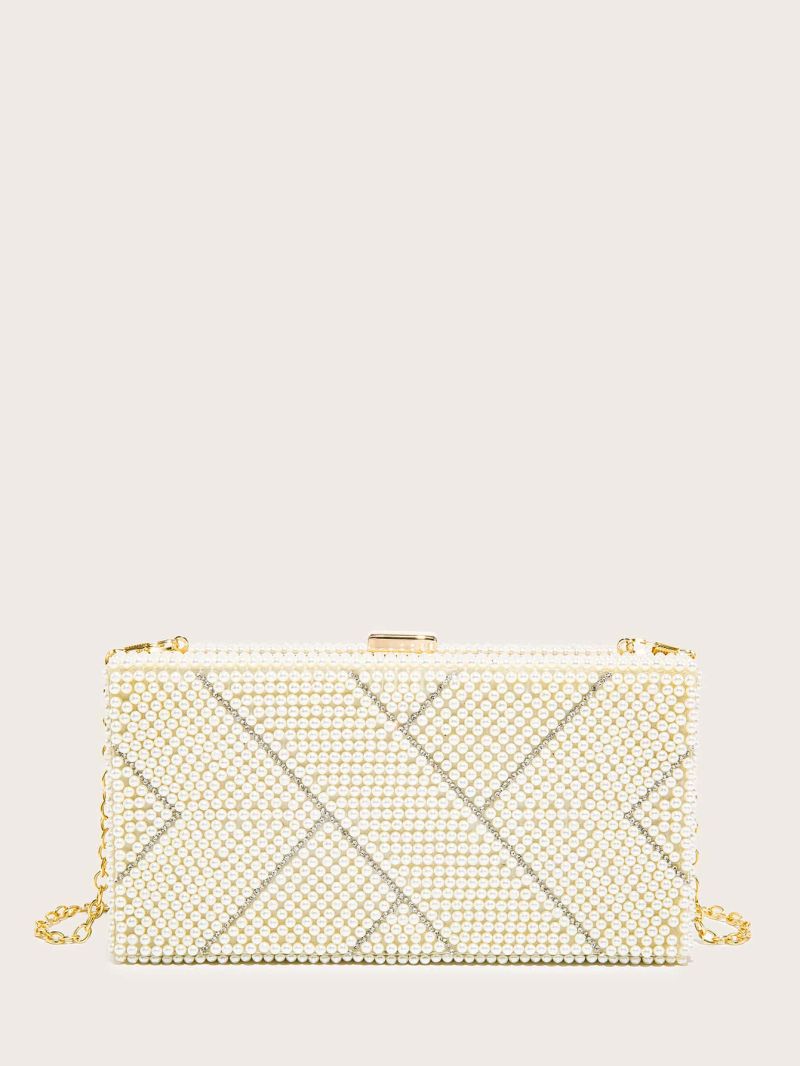 Mini Rhinestone & Faux Pearl Decor Chain Box Bag