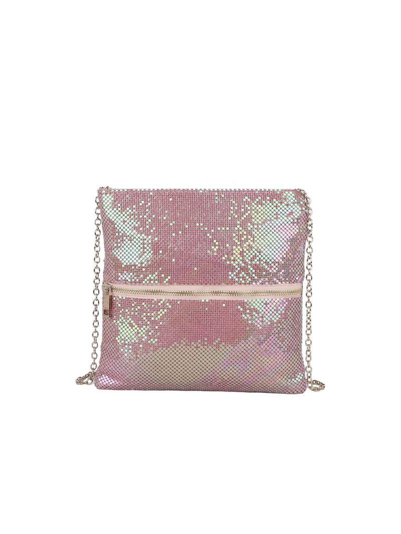 Colorblock Zip Front Chain Square Bag