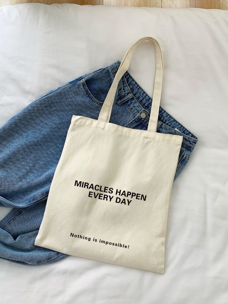 Slogan Graphic Canvas Shopper Bag