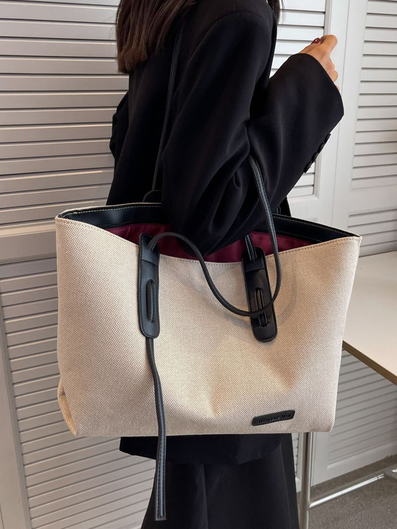 Letter Patch Decor Large Capacity Shoulder Tote Bag