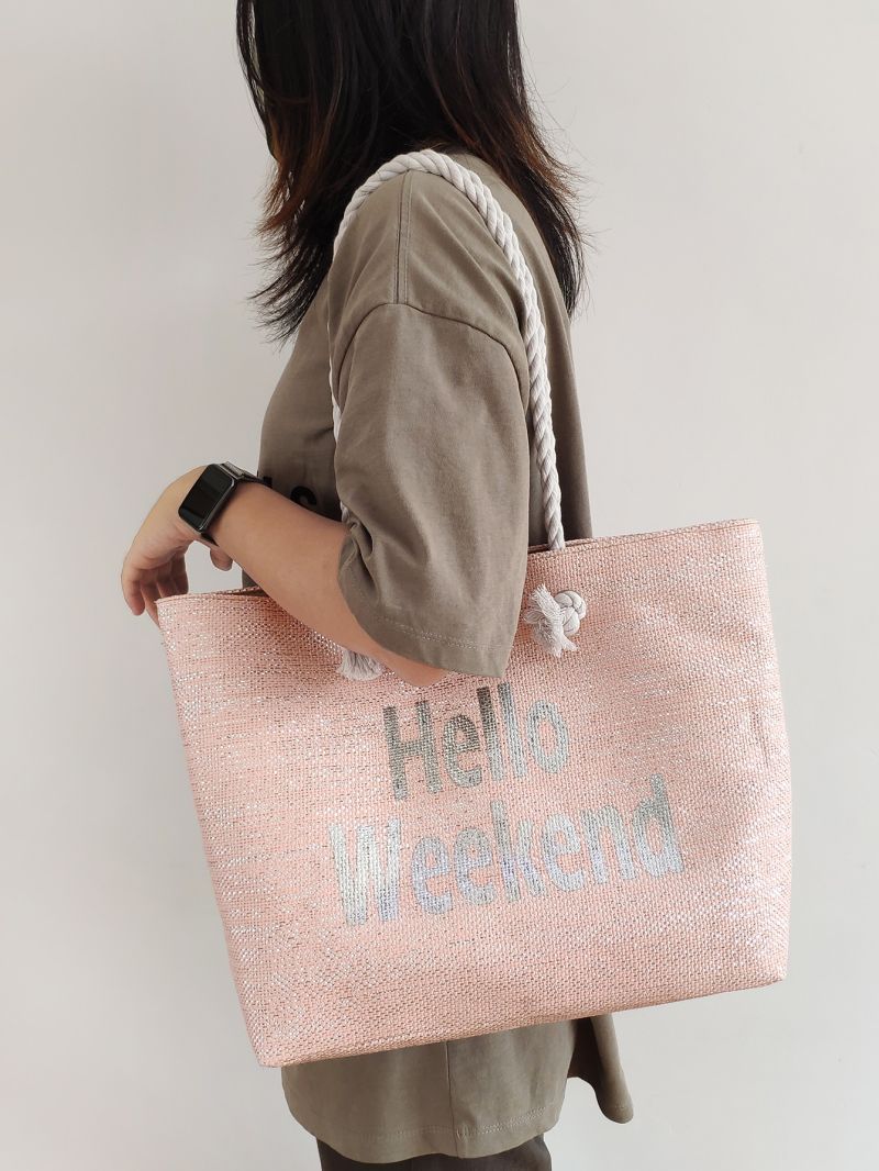Metallic Letter Graphic Straw Bag