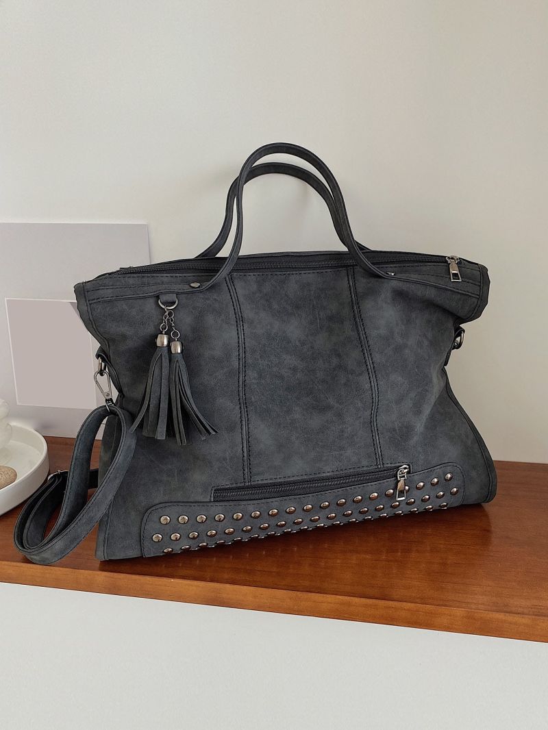 Tassel & Studded Decor Top Handle Bag