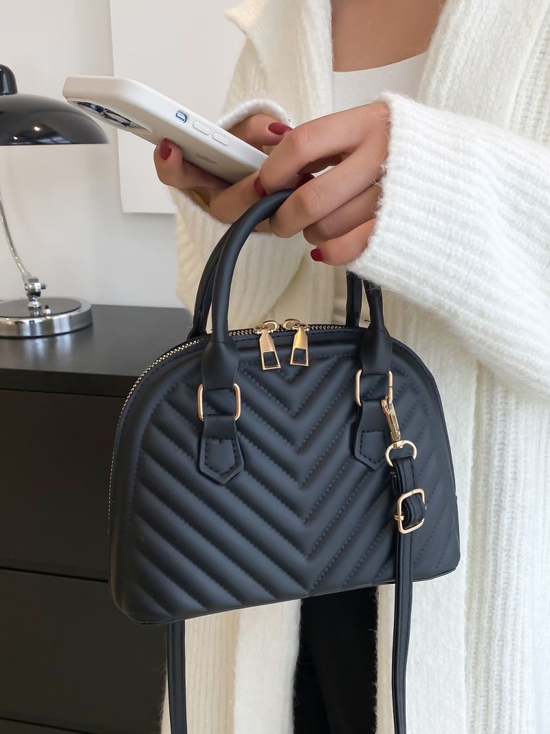 Mini Chevron Quilted Double Handle Dome Bag