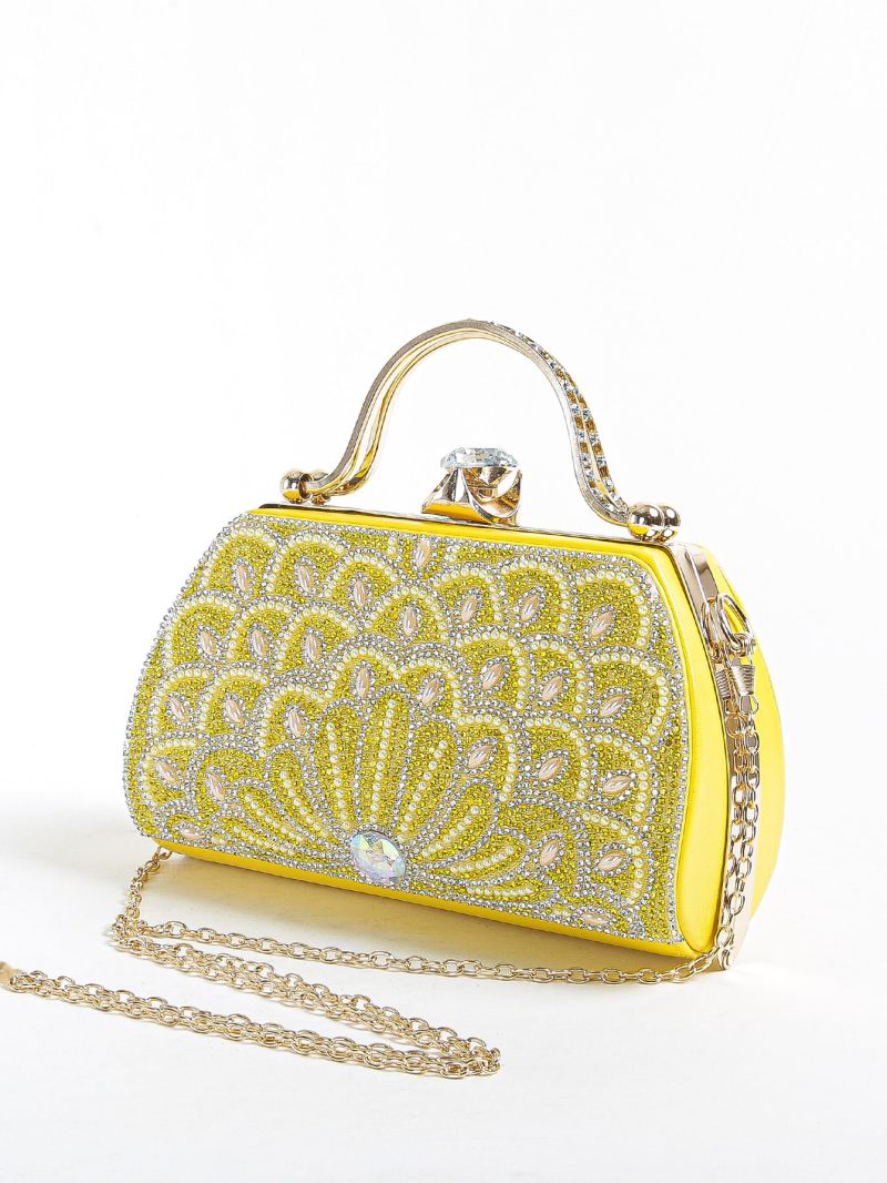Mini Neon Yellow Rhinestone Decor Chain Box Bag