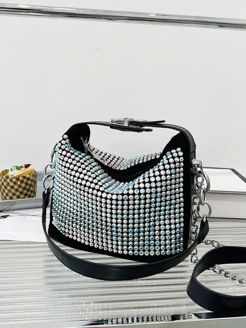 Mini Hobo Bag Rhinestone Decor Top Handle