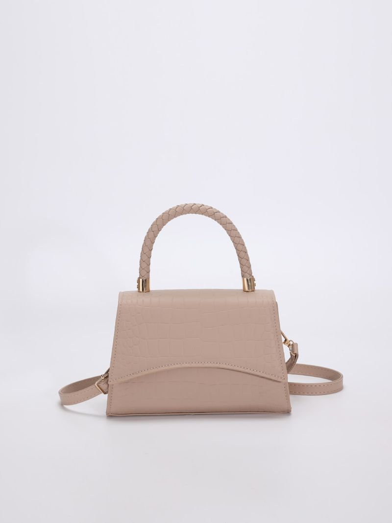 Crocodile Embossed Weave Detail Flap Square Bag