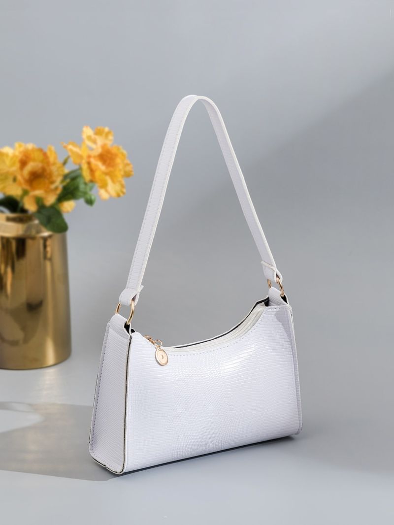 Crocodile Embossed Zipper Baguette Bag