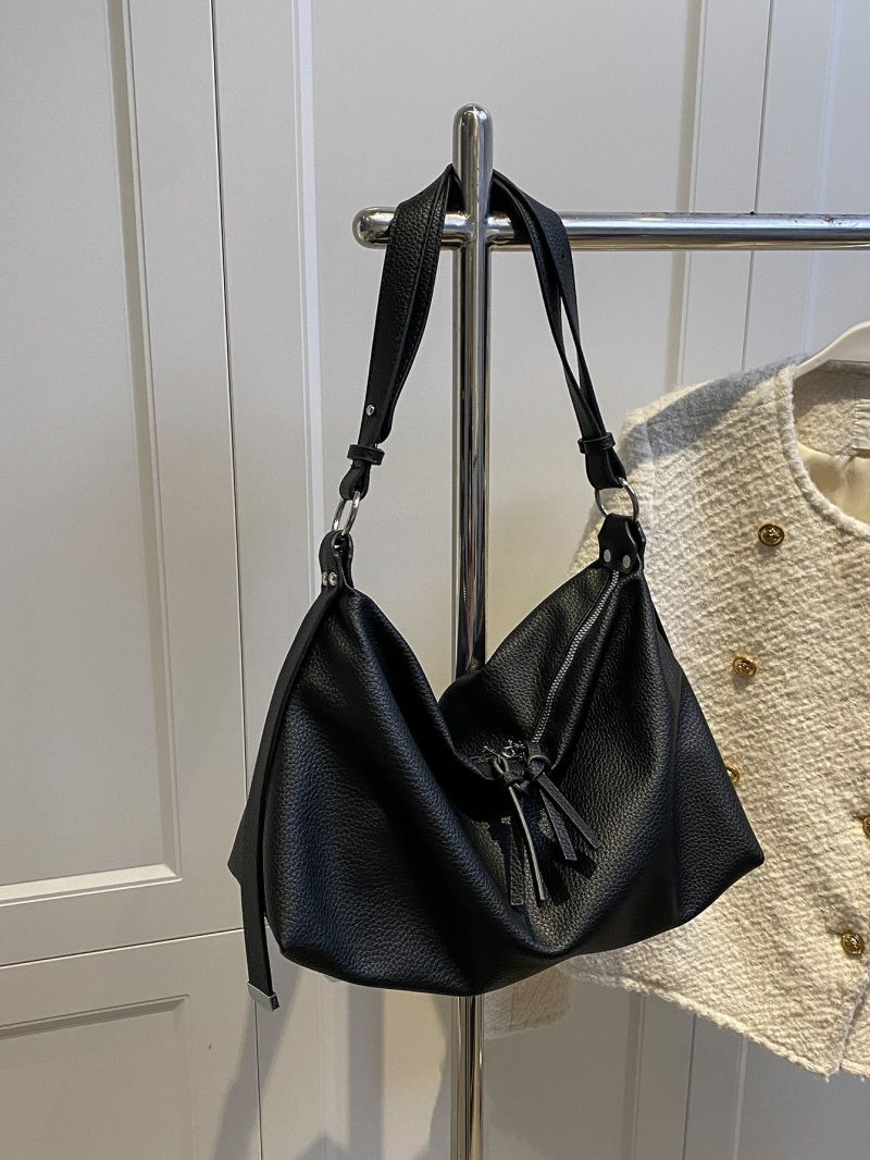 Litchi Embossed Large Capacity Hobo Bag