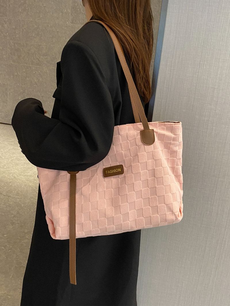 Letter Patch Decor Shoulder Tote Bag