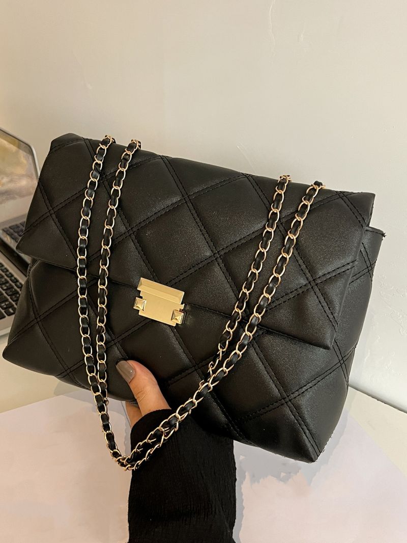 Geometric Quilted Flap Chain Square Bag