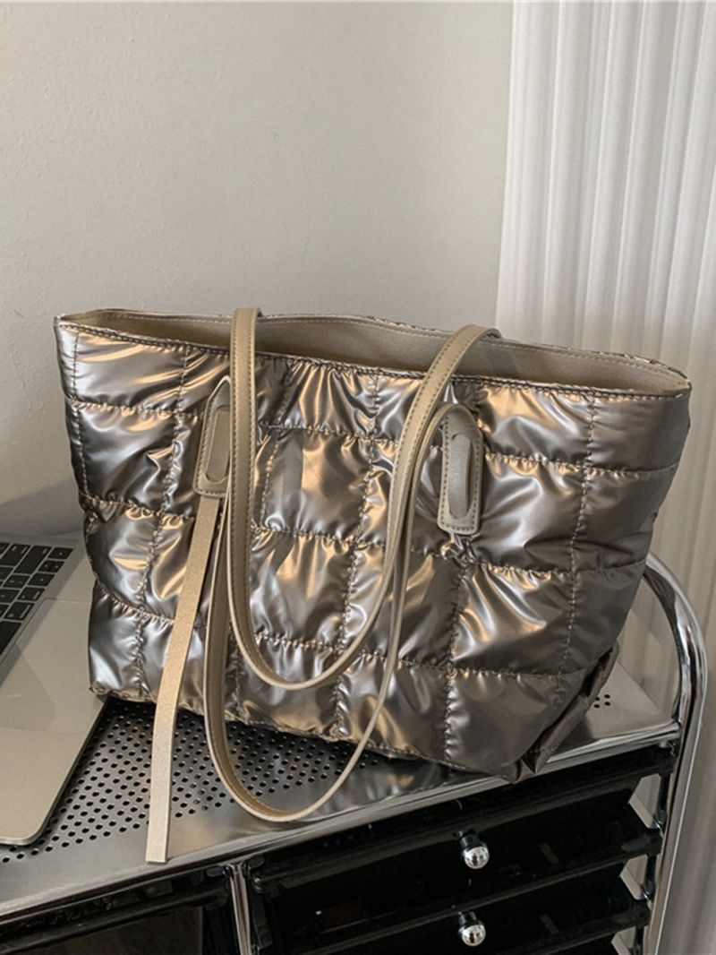 Metallic Geometric Quilted Reversible Square Bag