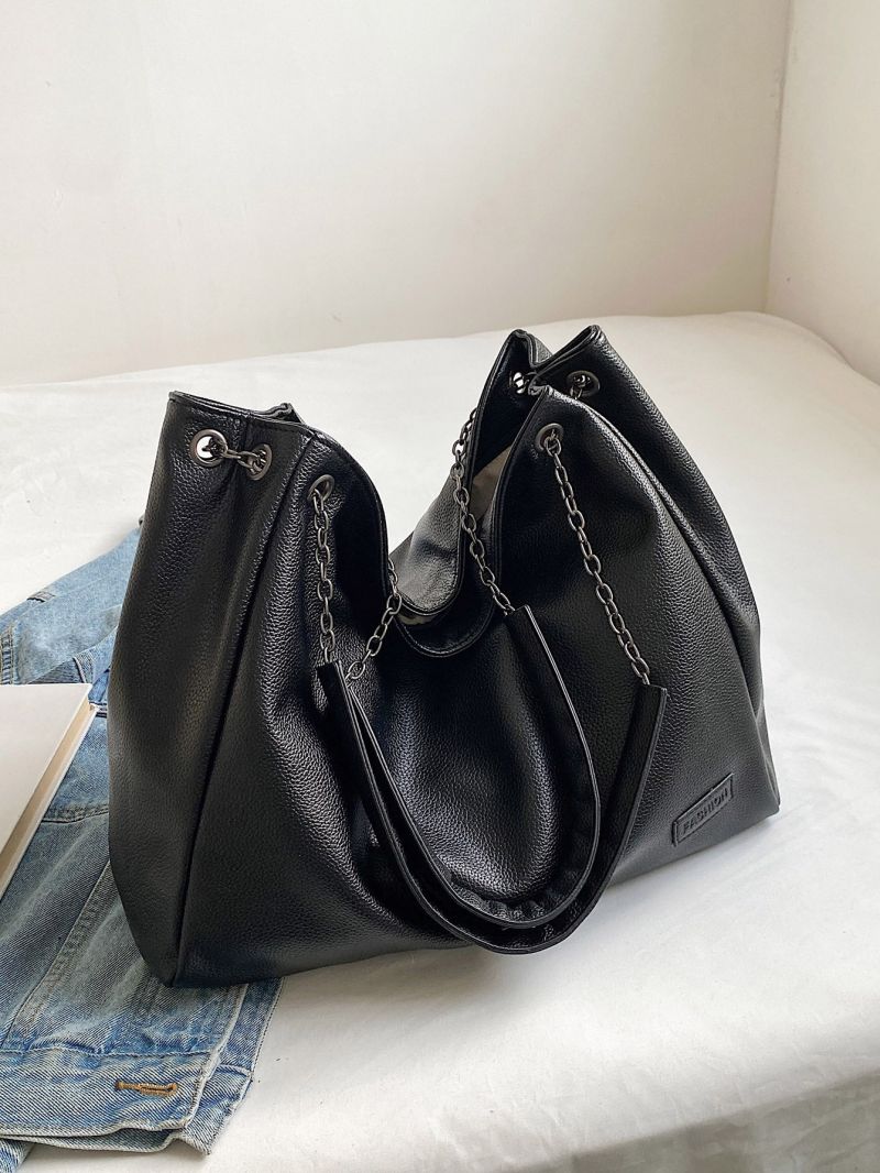 Letter Patch Decor Shoulder Tote Bag