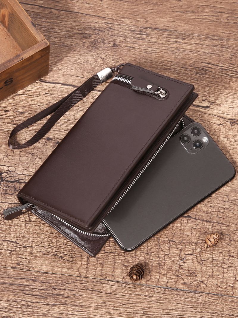 Minimalist Long Wallet Zipper Brown Pu