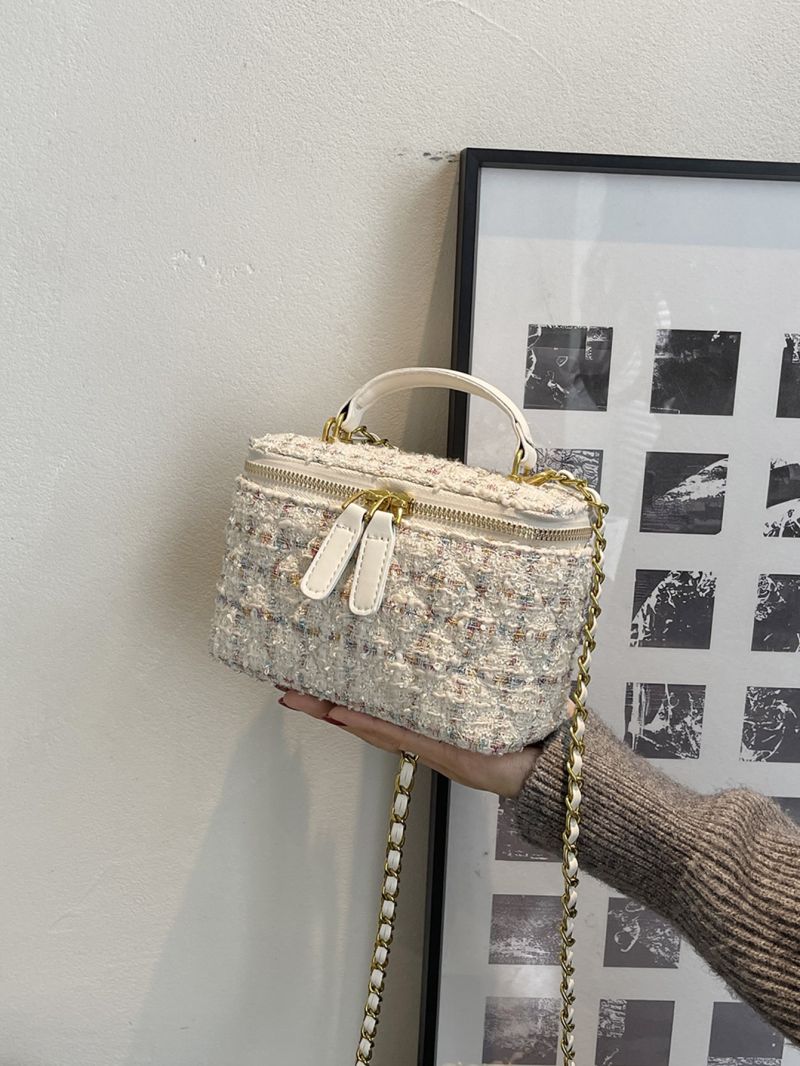 Mini Chain Detail Tweed Bucket Bag