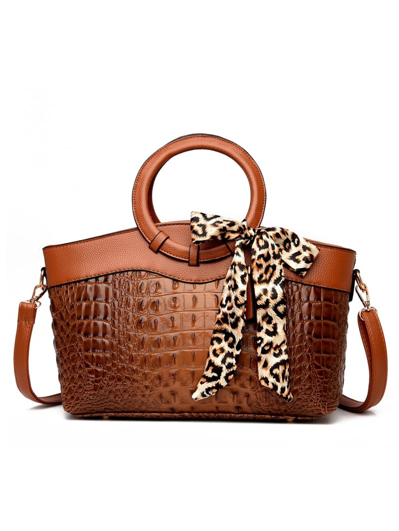 Crocodile Embossed Twilly Scarf Decor Top Handle Bag