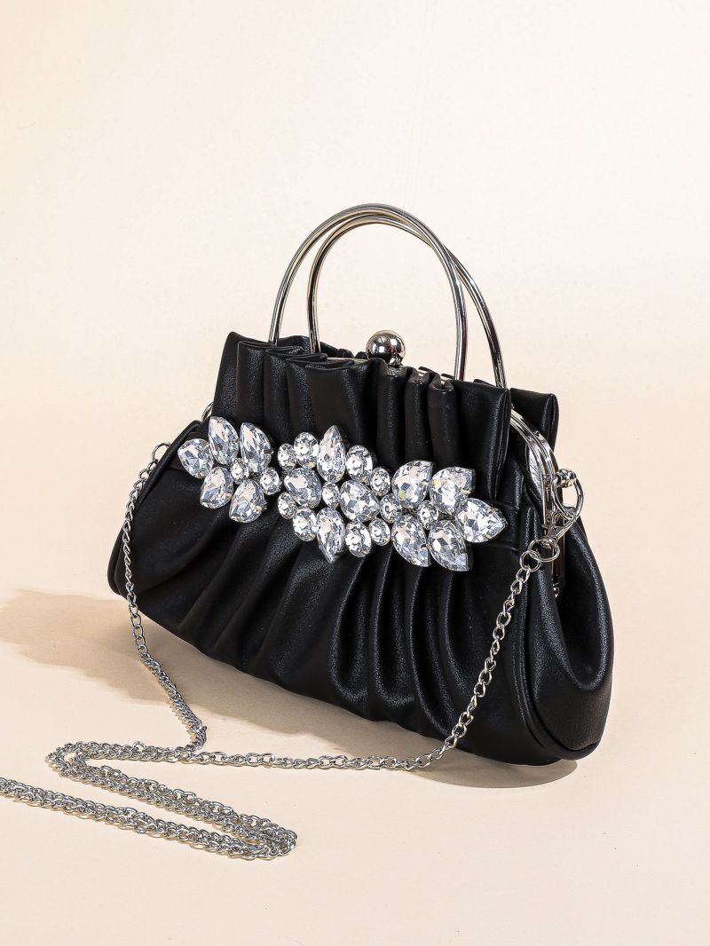 Rhinestone Decor Chain Ruched Bag