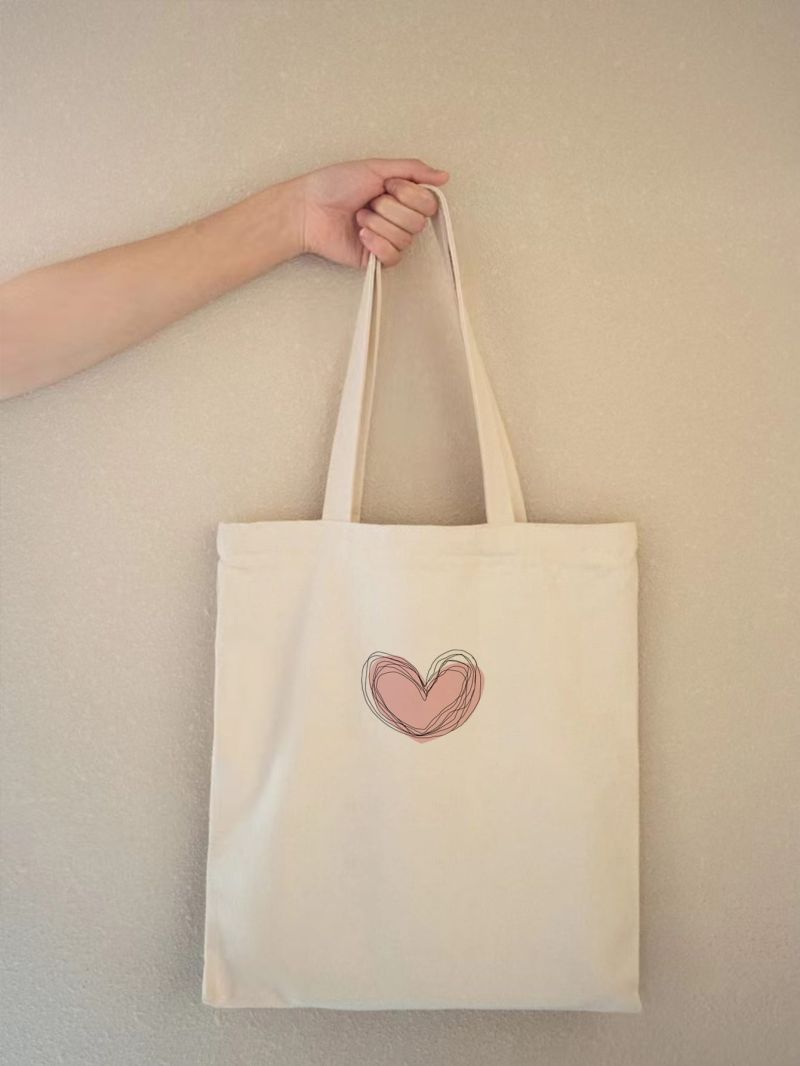 Heart Pattern Canvas Shopper Bag