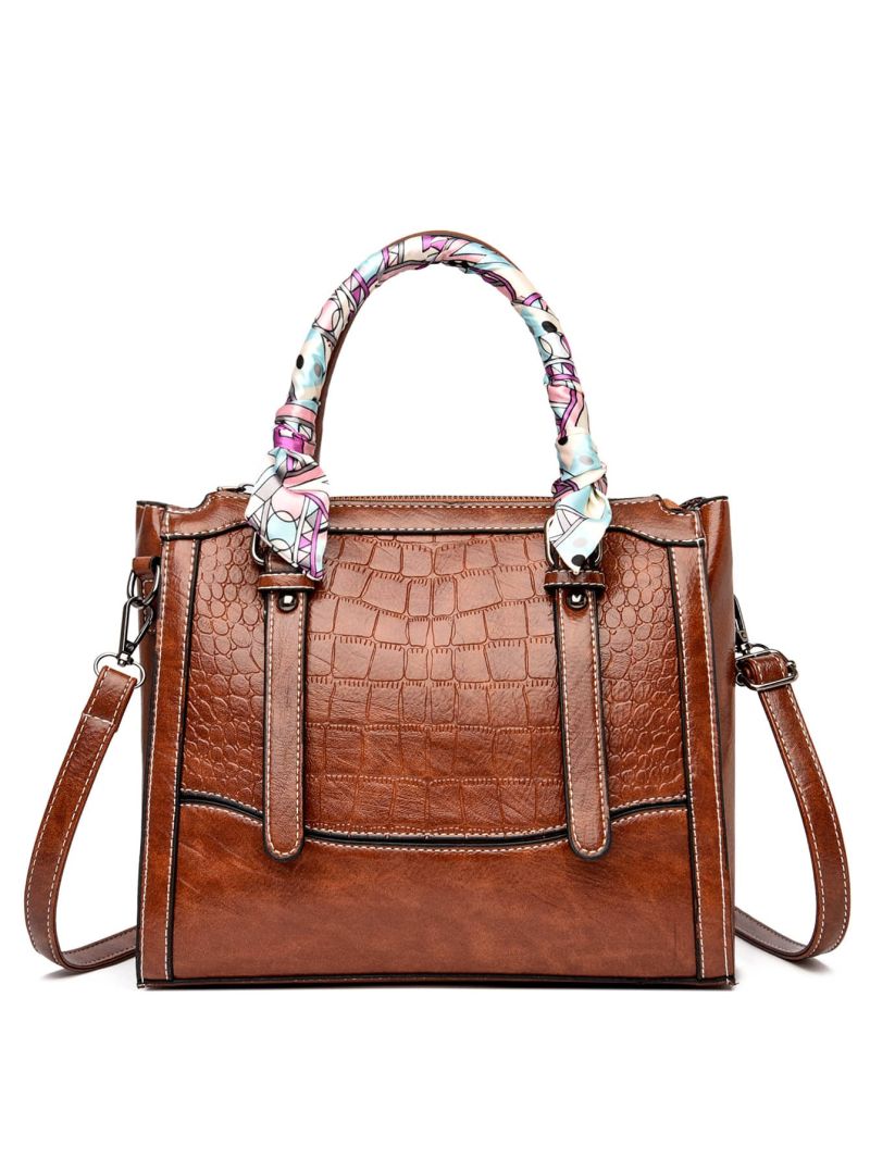 Crocodile Embossed Twilly Scarf Decor Square Bag