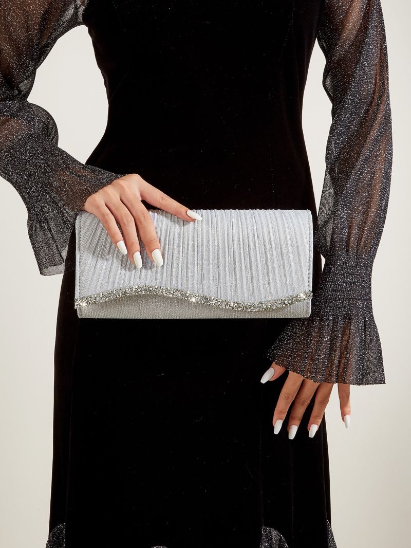 Glitter Rhinestone Decor Pleated Square Bag
